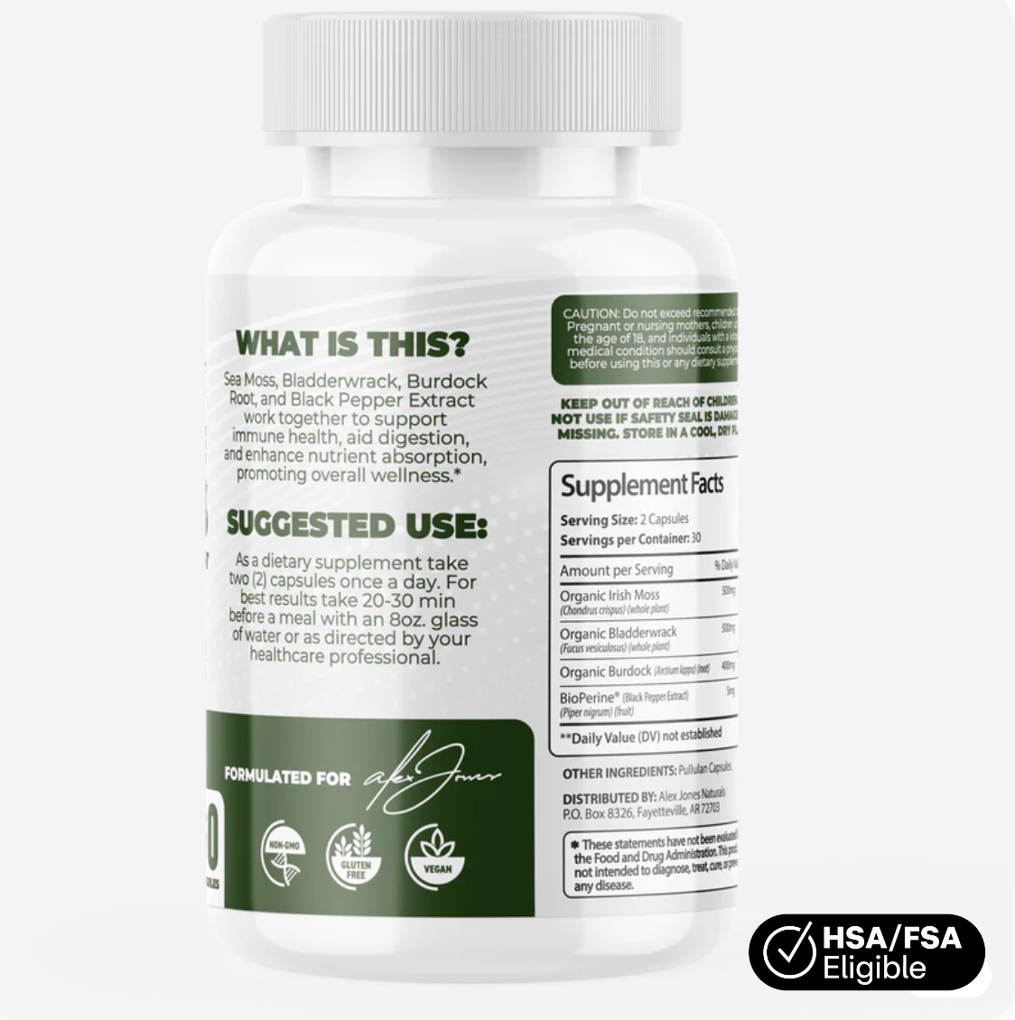 Ultimate Sea Moss Capsules With Bladderwrack & Burdock Root (60 Capsules) (30 Servings)